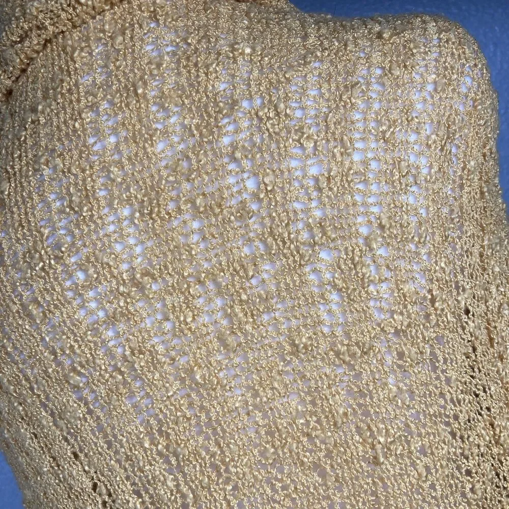 Fringe Boho Cardigan Womens M Open Front Gold Loose Knit Western Asymmetrical